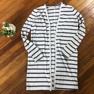 GAP Long White Striped Cozy Cardigan Sweater Small